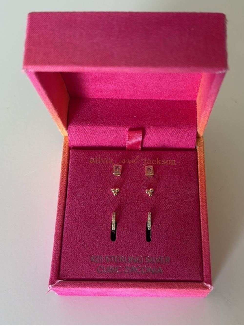 NEW Olivia & Jackson Earring Trio 925 Sterling Silver Cubic Zirconia Gold Toned